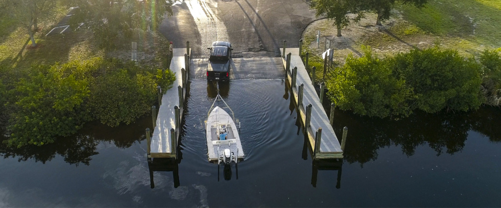 Boat being launched at sunrise