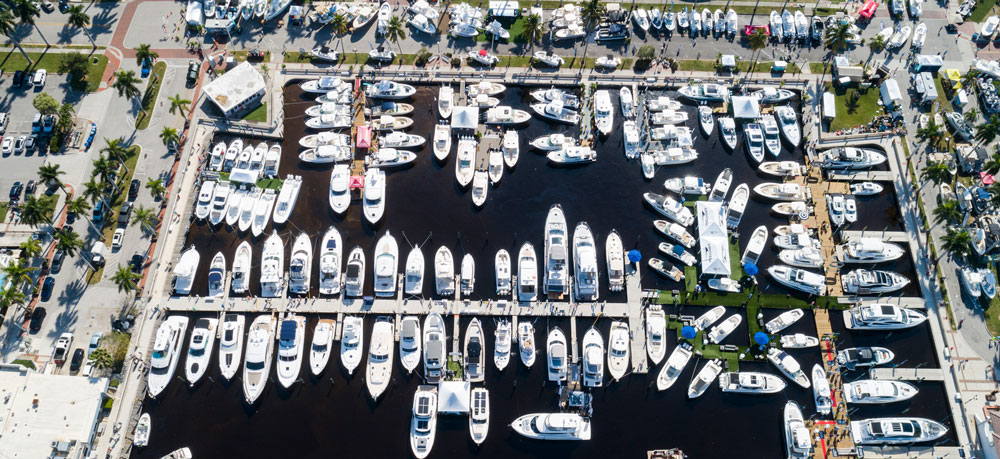 Drone Photo of Fort Myers Boat Show marina layout